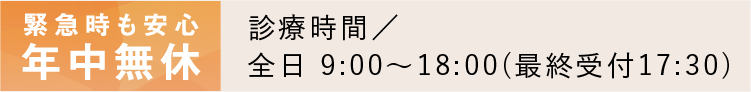 年中無休 診療時間／全日 9:00～18:00(最終受付17:30)